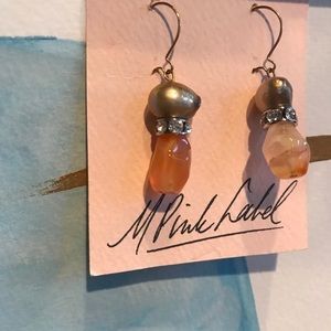 Carnelian, pearl, Swarovski Crystal, gold earrings